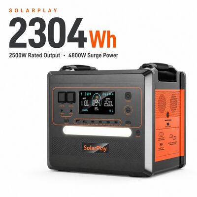 2304Wh 2500W LiFePO4 Akku-Generator Solar-Energiespeichersystem mit USV 97% MPPT für Wohnmobile, Reisen, Notfälle, Stromausfälle Schwarz
